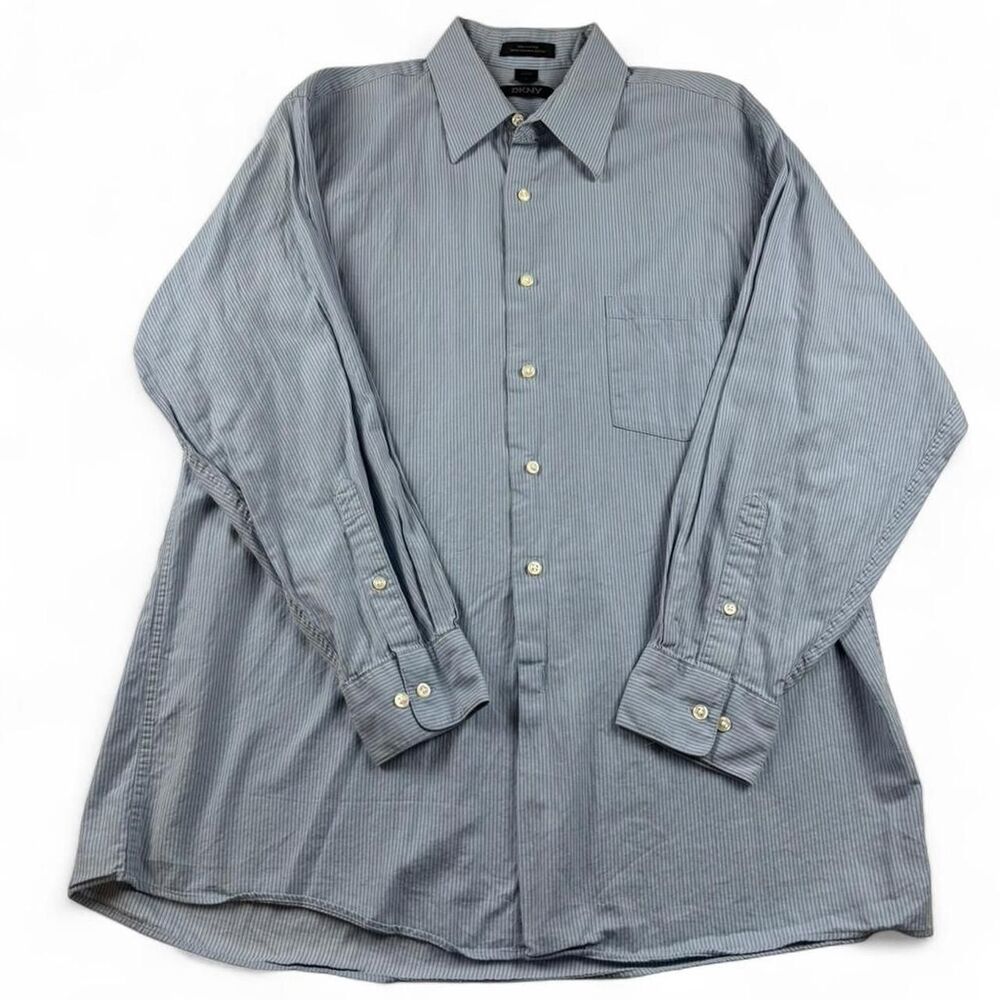 DKNY Men’s Blue Striped Long Sleeve Button-Up Shirt Size Large